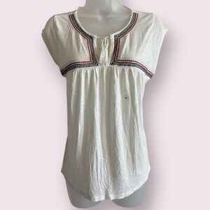 Aeropostale White Embroidered Tassel Cap Sleeve Top